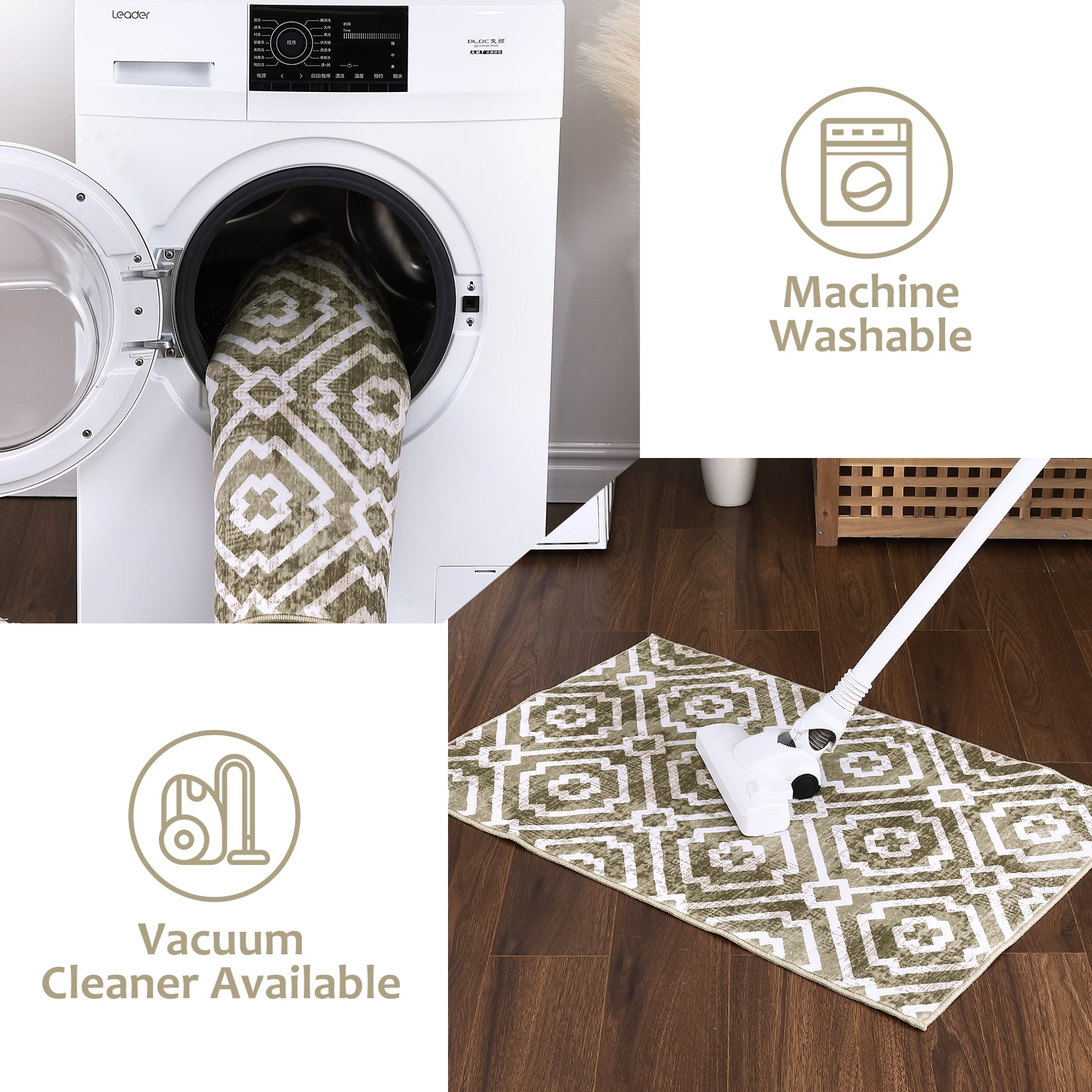 Garvee 5' x 7' Area Rug Modern Geometric Distressed Print Area Rug Washable Throw Rug Soft Thin Non-Slip Indoor Floor Carpet for Dining Room Bedroom, Taupe