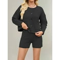 thumbnail image 4 of Womens 2 Piece Set Sweater Outfits Long Sleeve Crew Neck Button Cardigan Casual Knit High Waist Lounge Set Black XL, 4 of 5