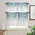 thumbnail image 2 of Spring Summer Curtain Valance and Tier Curtain Set 3PCS Rod Pocket Watercolor Spring Plant Eucalyptus Leaves Blue Valances for Windows Kitchen Cafe Valance Curtains 24 Inch Length Tier Valance, 2 of 6