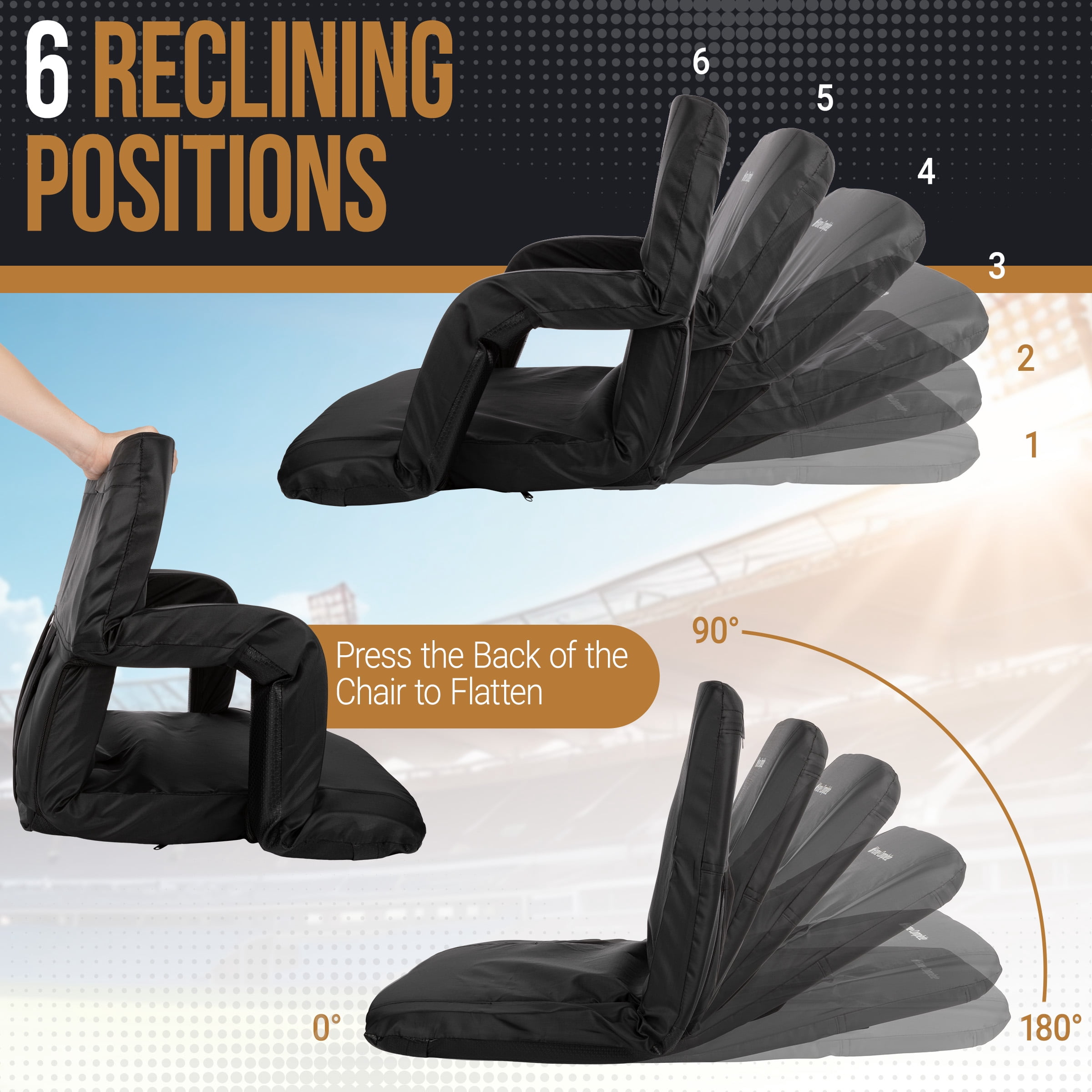 Home-Complete Stadium Seat 2-Pack with Padded Back Support (Black)