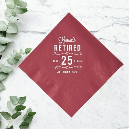 50pcs Personalized Retirement Napkins, Printed Napkins for Retirement Celebration, Beverage Napkins, Personalized Paper Napkins - Custom Logo Cocktail Napkins, Party napkins for reception disposable