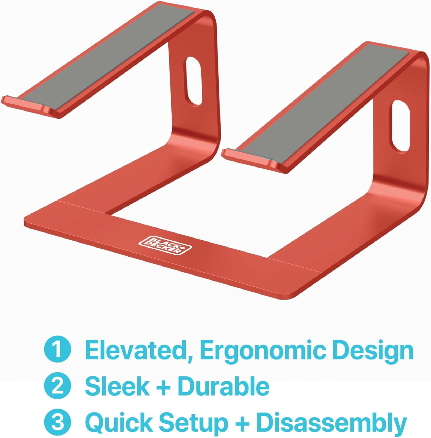 BLACK+DECKER Laptop Stand for Desk, Ergonomic Laptop Stand for Desk, Laptop Riser for Macbook Notebook Computer, Laptop Holder Computer Stand, Durable Aluminum Laptop Accessories