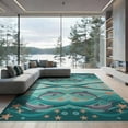 thumbnail image 2 of ODIKA 8'x10' Washable Area Rug Dolphin Print Ocean Wave Starfish Border Themed Theme Marine for Dining Room, Large Office, Lounge, Non-Slip Chair-Friendly Mat, 2 of 7
