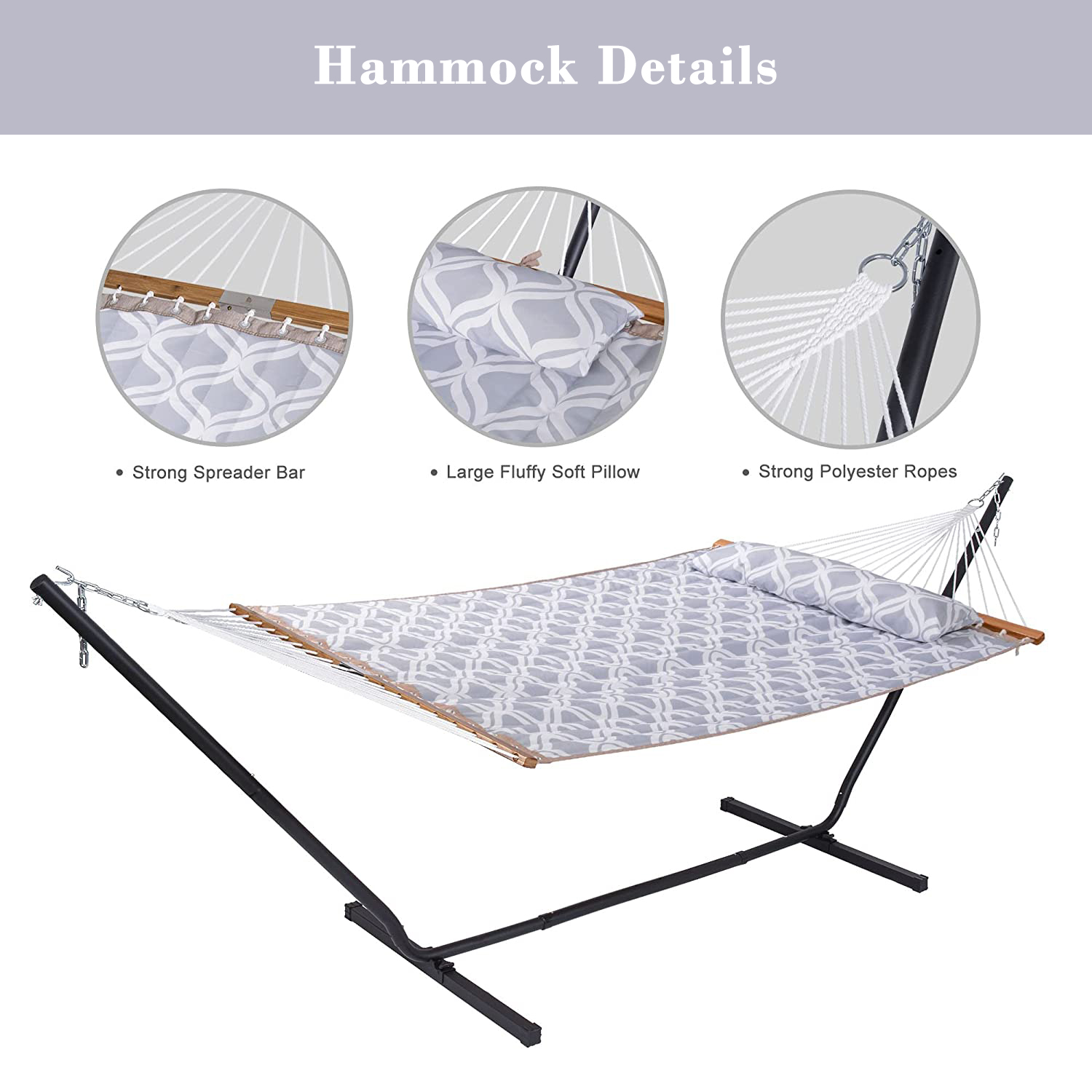 SUNCREAT 2-in-1 Convertible Hammock Chair with Stand Included, Outdoor Hammock Swing Chair with Stand, Patent Pending, Blue Stripe