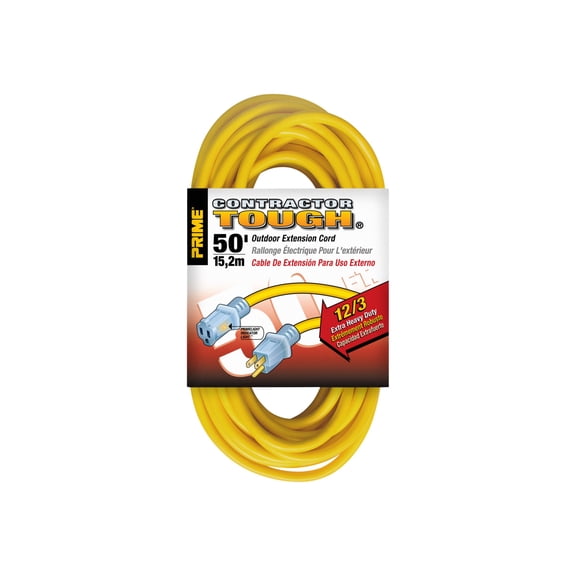 Prime Wire & Cable EC511830 Prime Extension Cord, Yellow, 50 Foot