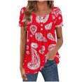 thumbnail image 4 of Pisexur Hauts d'Été pour Femmes, Hauts pour Femmes, Hauts de Sortie pour Femmes, Hauts pour Dames, T-Shirt d'Été pour Femmes à Col Rond, Manches Courtes, Décontracté, Mode, Imprimé, à Boutons, Café, 2TG, 4 of 4