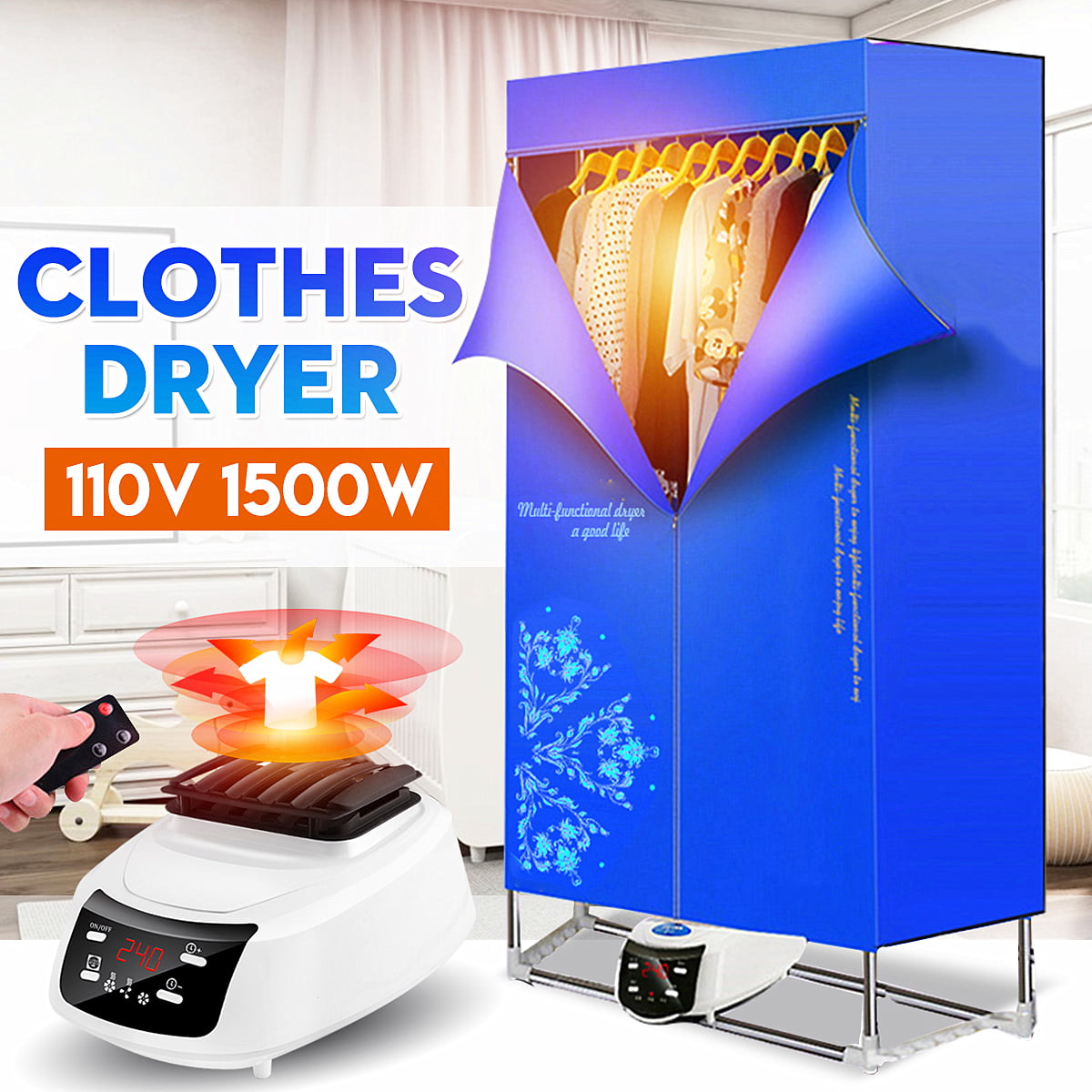 Electric Clothes Dryer Portable Wardrobe Drying Rack Heat Heater Laundry Machine 