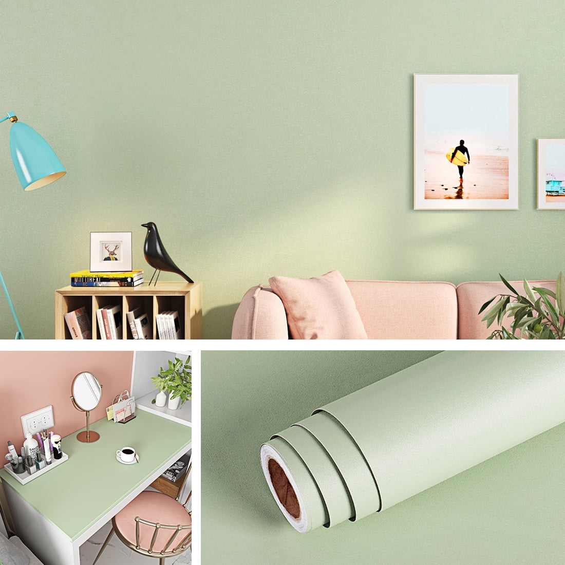 Livelynine Removable Mint Green Wallpaper Peel and Stick Wallpaper for