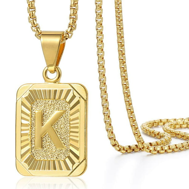 Womens Mens Gold Filled A-Z Initial Necklace Letter Pendant Box Chain  Unisex 22Inch