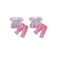 thumbnail image 3 of Argulvti Little Girls Smocked 2Pcs Set, Strawberry/Ice Cream Embroidery Plaid Ruffle Top + Ruffle Pants, 3 of 10