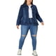 thumbnail image 2 of Chaqueta de mezclilla de botón de manga larga para mujer de tallas grandes Agnes Orinda 6X azul oscuro, 2 of 6