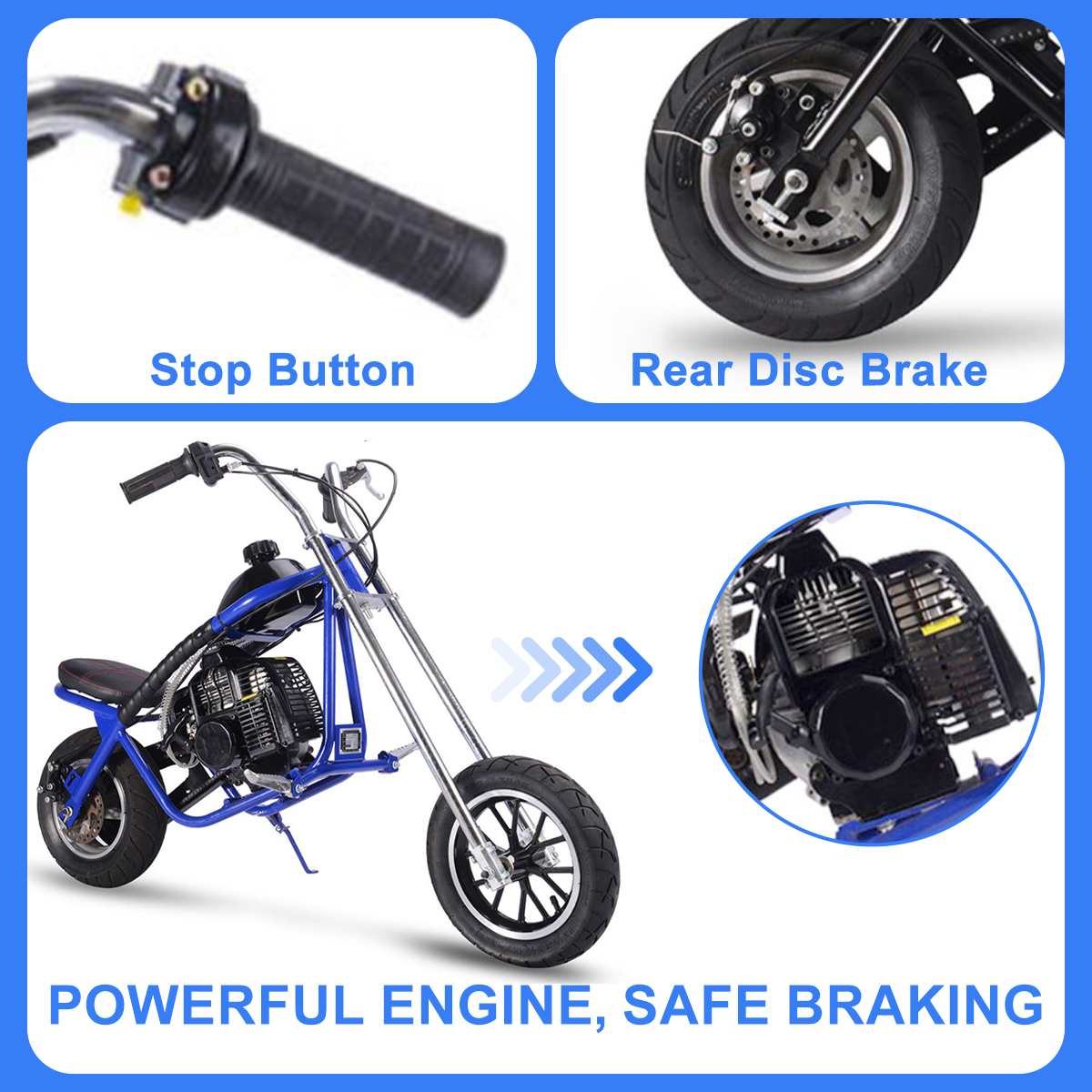 TOXOZERS 50cc Mini Bike,Gas-Powered EPA Approved Mini Dirt Bike with 12.5" 10" Tires,Pull Start,1L Tank,20MPH Top Speed,Blue