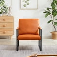 thumbnail image 2 of Accent Arm Chair, PU Leather Upholstered Living Room Chair with Thicken Padded Backrest and Metal Armrests, Leisure Single Sofa Chair with Non-slip Adsorption Feet for Home Office Lounge Room, Orange, 2 of 7