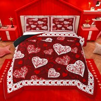 Homewish Cartoon Loves Pattern Bedding Comforter Set,Happy Valentine Twin Comforter Sets,Retro Damask Print Bedding Set For Girls Teens,Luxury Bedroom Decor Reversible,2-Piece