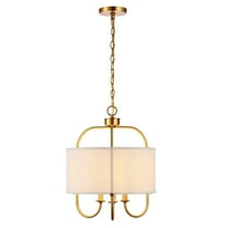 SAFAVIEH Jemmi 3-Light LED Brass Gold Metal Pendant Light with 100% Off-White Cotton Shade