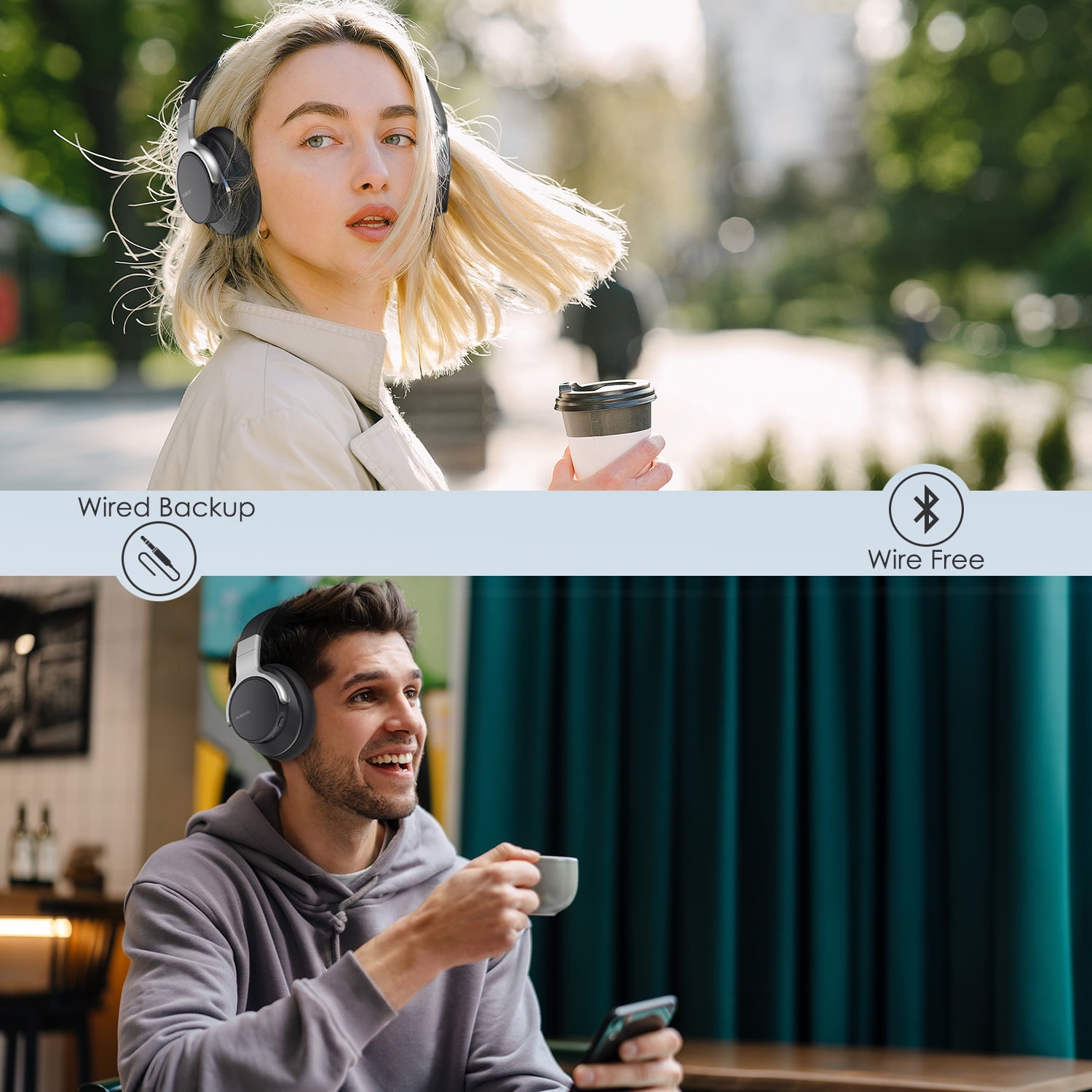 AUSDOM E7 Active Noise Cancelling Headphones, Wireless over Ear Bluetooth 5.0 Headsets with Mic, Black