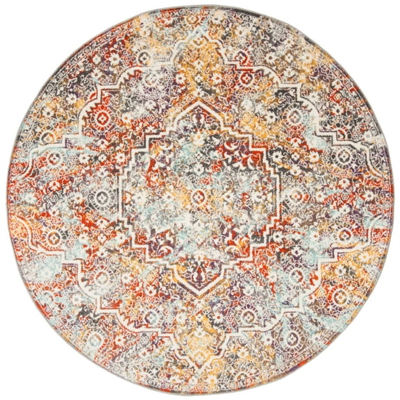 SAFAVIEH Madison Zachary Vintage Traditional Area Rug, Light Grey/Light Blue, 6'7" Round