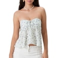 thumbnail image 1 of Gupgi Women Flower Tube Top Strapless Tie Front Smocked Bandeau Tops Off Shoulder Ruffle Vest, 1 of 8