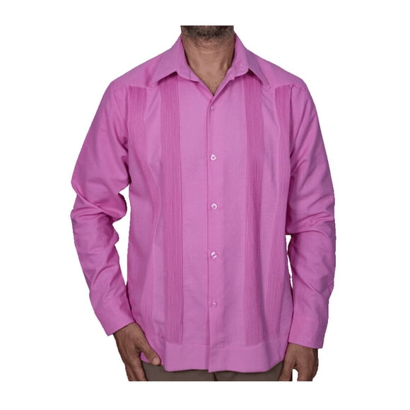 AKAM Guayabera Manga Larga camisa para hombre 100% LINO Hecho en México. Comodidad, uso casual o formal. Ideal para clima, templado o cálido (3XL, Rosa Claro)