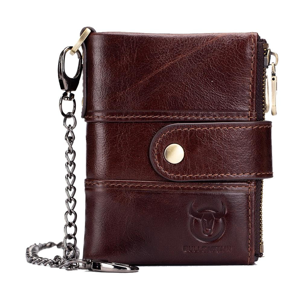 BULLCAPTAIN Mens Genuine Leather Antimagnetic Wallet Card ID Slots Holde Purse
