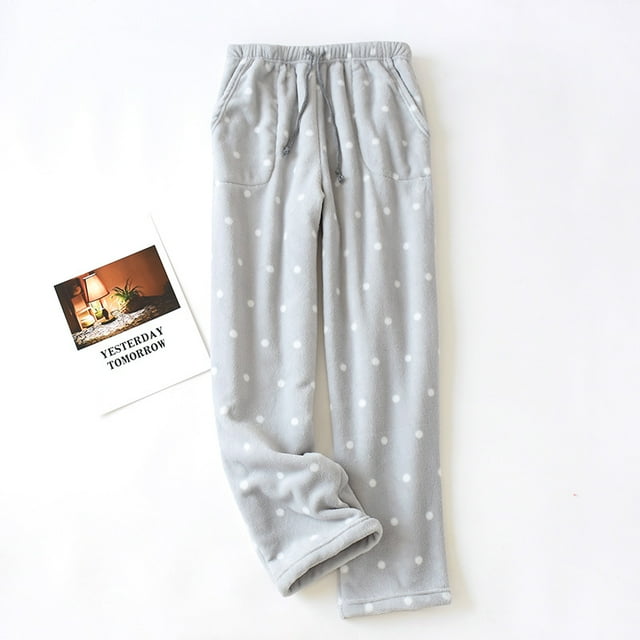 goowrom Women Winter Pyjama Trousers, Adults Casual Solid Color / Polka Dot Pants with Side Pockets Drawstring