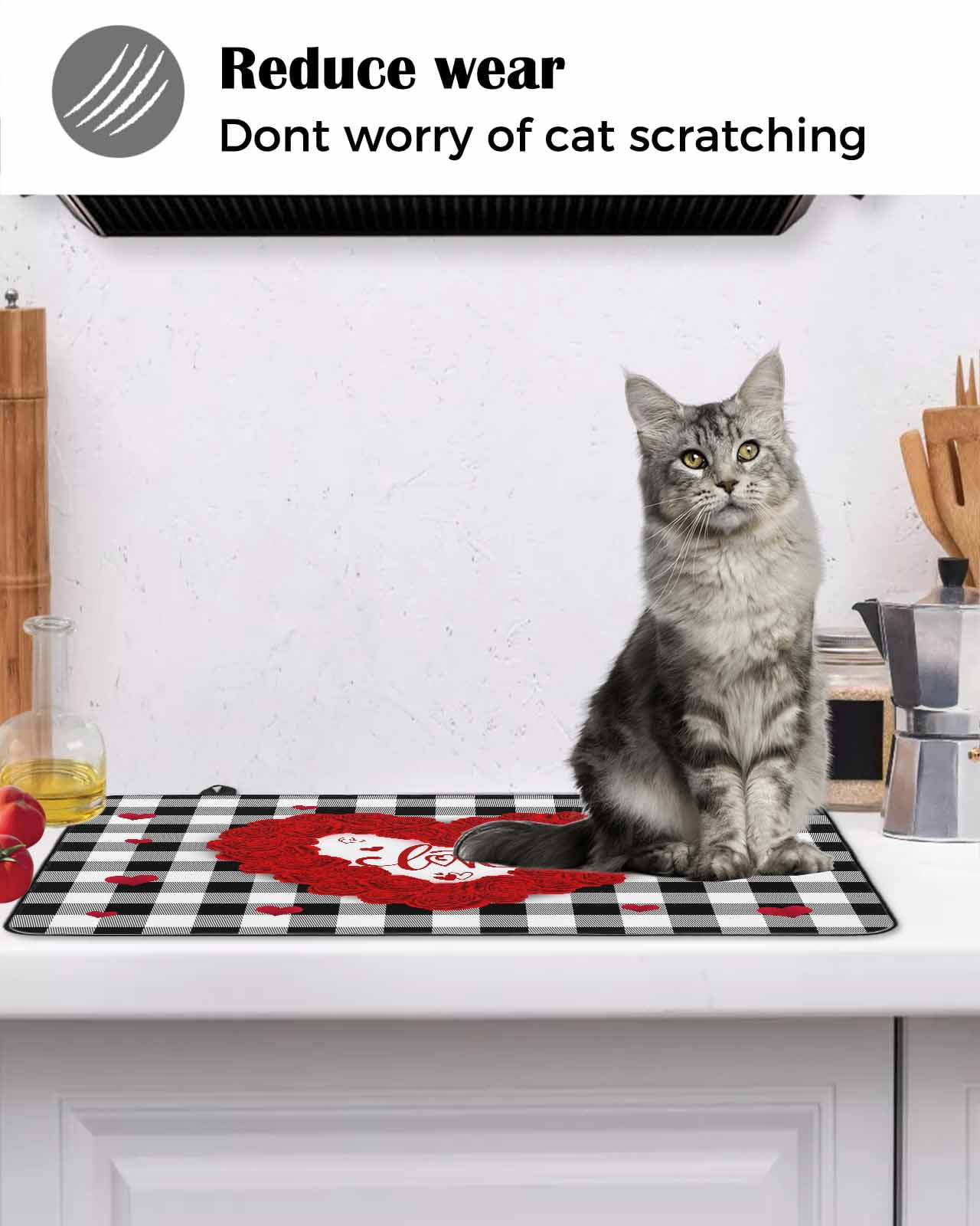 Large Induction Cooktop Protector Mat Valentine's Day Stove Top Covers for Electric Stove, Love Heart Romantic Black White Plaid Decorative Stove Burner Cover Mats, Glass Top Stove Cover