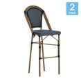 thumbnail image 2 of Flash Furniture Bordeaux Set of 2 Stackable Indoor/Outdoor Bistro 30" High Barstools, Commercial Grade, Navy/White and Bamboo Finish, 2 of 13