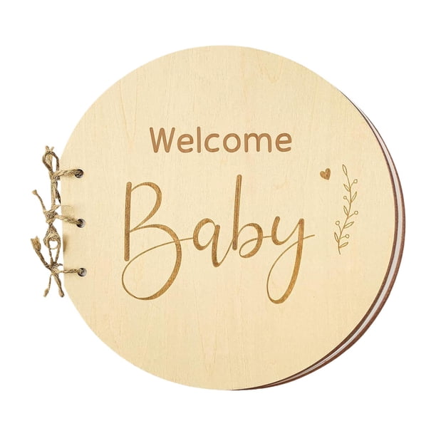 Libro de visitas para Baby Shower, libro de recuerdos de 8,46 pulgadas, 40 páginas, libro de visitas portátil de consejos de madera para imágenes,