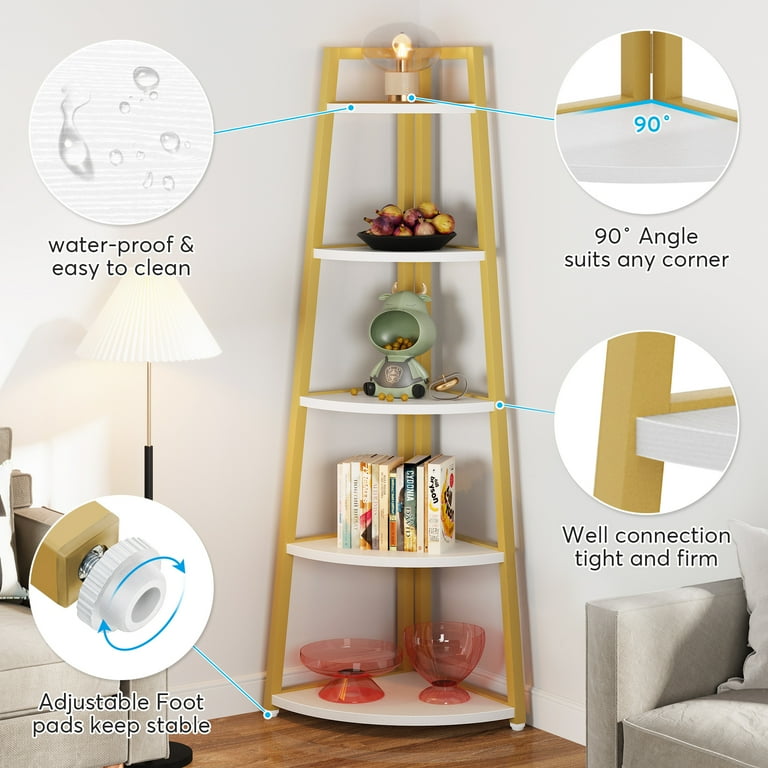 TribeSigns 70 inch Tall Corner Shelf Industrial 5 Tier Corner