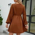 thumbnail image 6 of IROINNID Long Sleeve Dress for Women Long Sleeve Solid Color V-Neck Short Skirt Dress Deals,Brown, 6 of 6