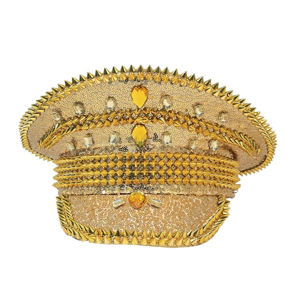 URTERYSER Music Festivals Adult Captain Hat with Rivet Studded Women Christmas Party Hat Prom Stage Performances Hat Gold