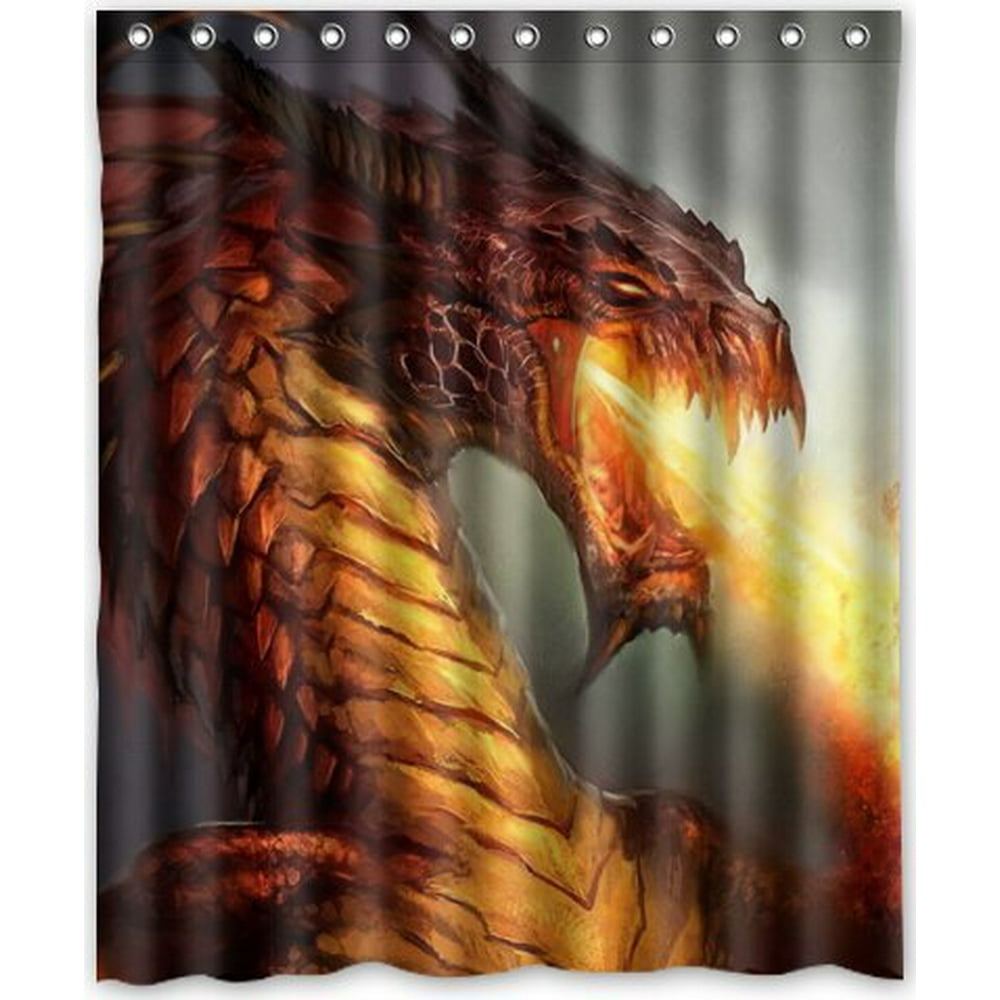 HelloDecor Ferocity Dragon Shower Curtain Polyester Fabric Bathroom