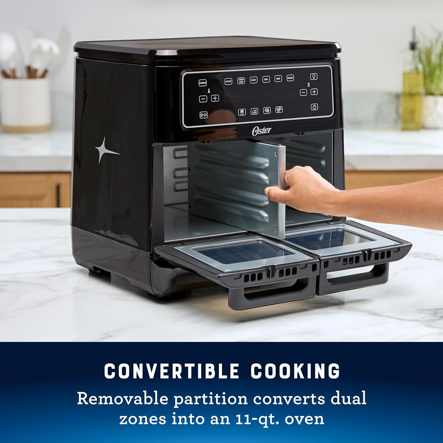 Oster 11-Quart Flex Air Fryer Oven, Dual Air Fryer with 2 Cooking Zones, with 6 Cooking Functions, Large Air Fryer with 2 Frying Baskets