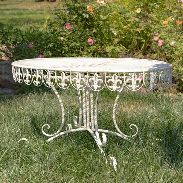 Zaer ZR200421AW La Rochelle Iron Bistro Table with Fleurdelis
