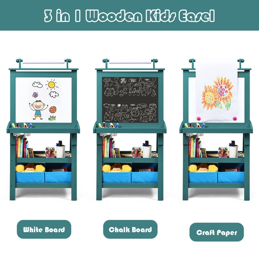 CIPACHO 3-in-1 Double-Sided Storage Art Easel, Toddler Art Easel for Kids Ages 3-8, Educational Toys Gifts for Boys Girls, Green