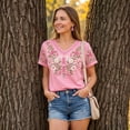 thumbnail image 4 of Breast Cancer V-Neck Shirt For Women Short Sleeve Breast Cancer Awareness T-Shirt Pink Ribbon Graphic Awareness Print Tee, 4 of 4