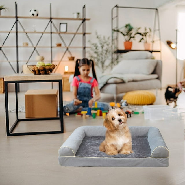 LEEYNEER Puppy Beds Sofa Bed Rectangle Washable Dog Bed Warming Comfortable Square Pet Bed Simple Design Style Durable Dog Crate Bed for Medium Small Dogs Dark Gray (Medium)