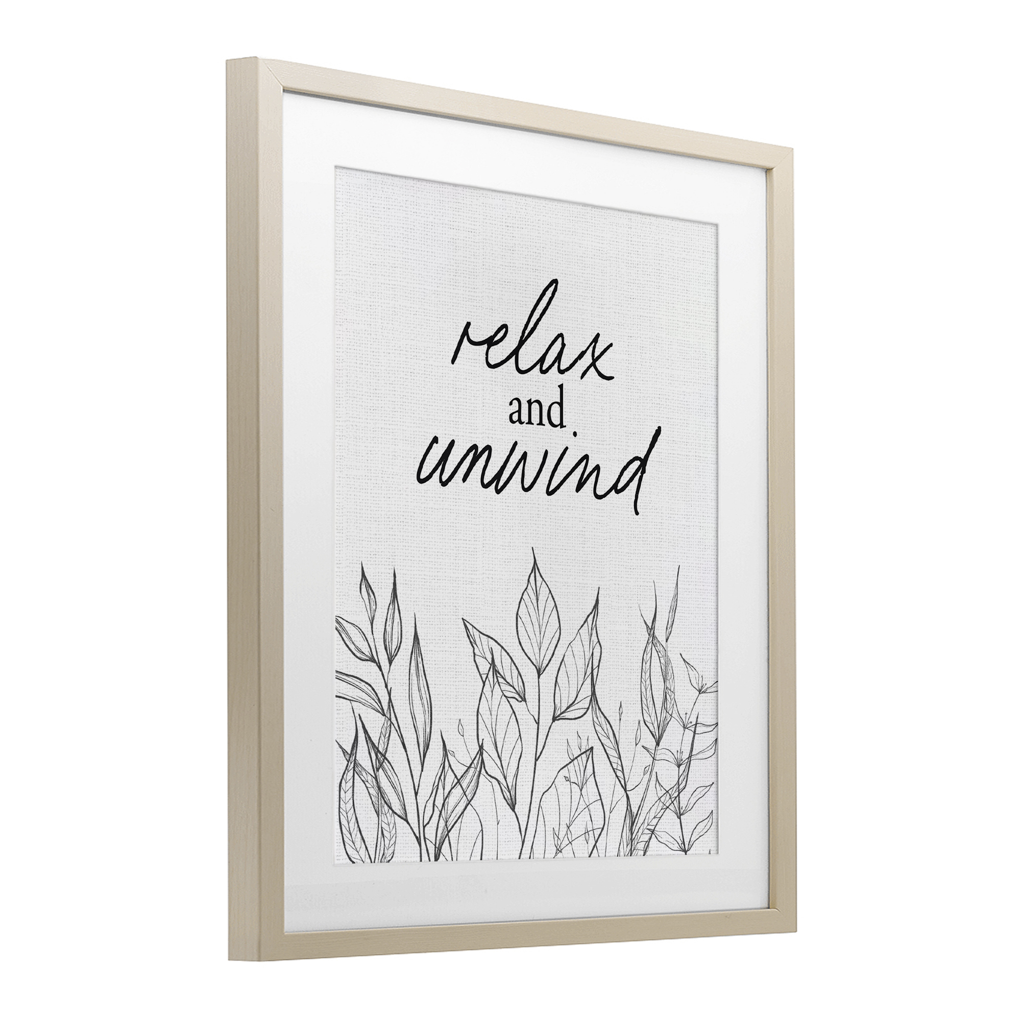 Relax Unwind Minimalist Leaves Birch Framed Print Under Glass, design by Lettered and Lined