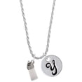 thumbnail image 1 of Delight Jewelry Silvertone 3-D Clear Frosted Baby Bottle Silvertone Script Initial Disc - Y - Charm Necklace, 20"+3", 1 of 4