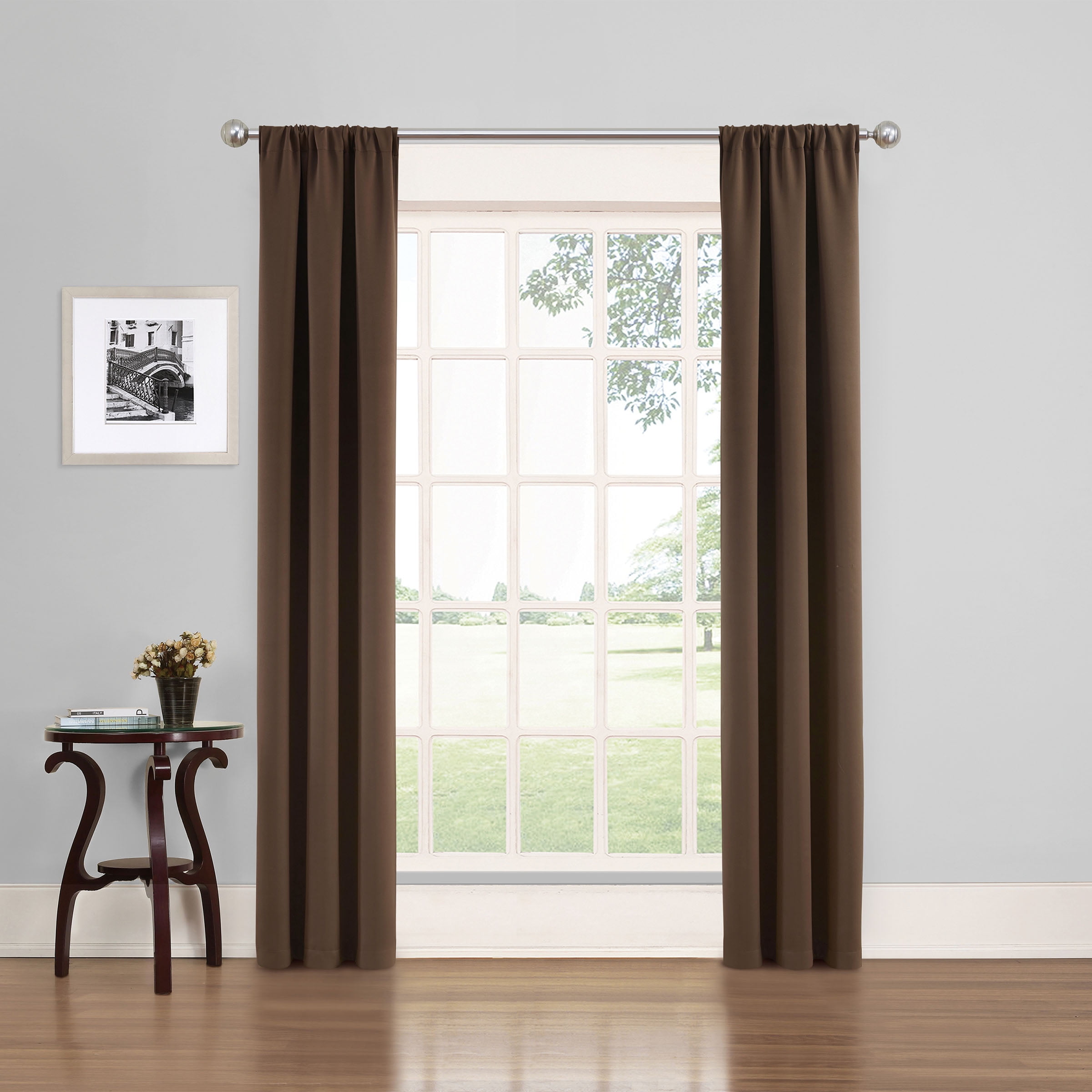 (3 pack) Eclipse Phoenix Blackout Curtain Rod Pocket Panel, Set of 2, Chocolate Brown, 37" W x 84" L