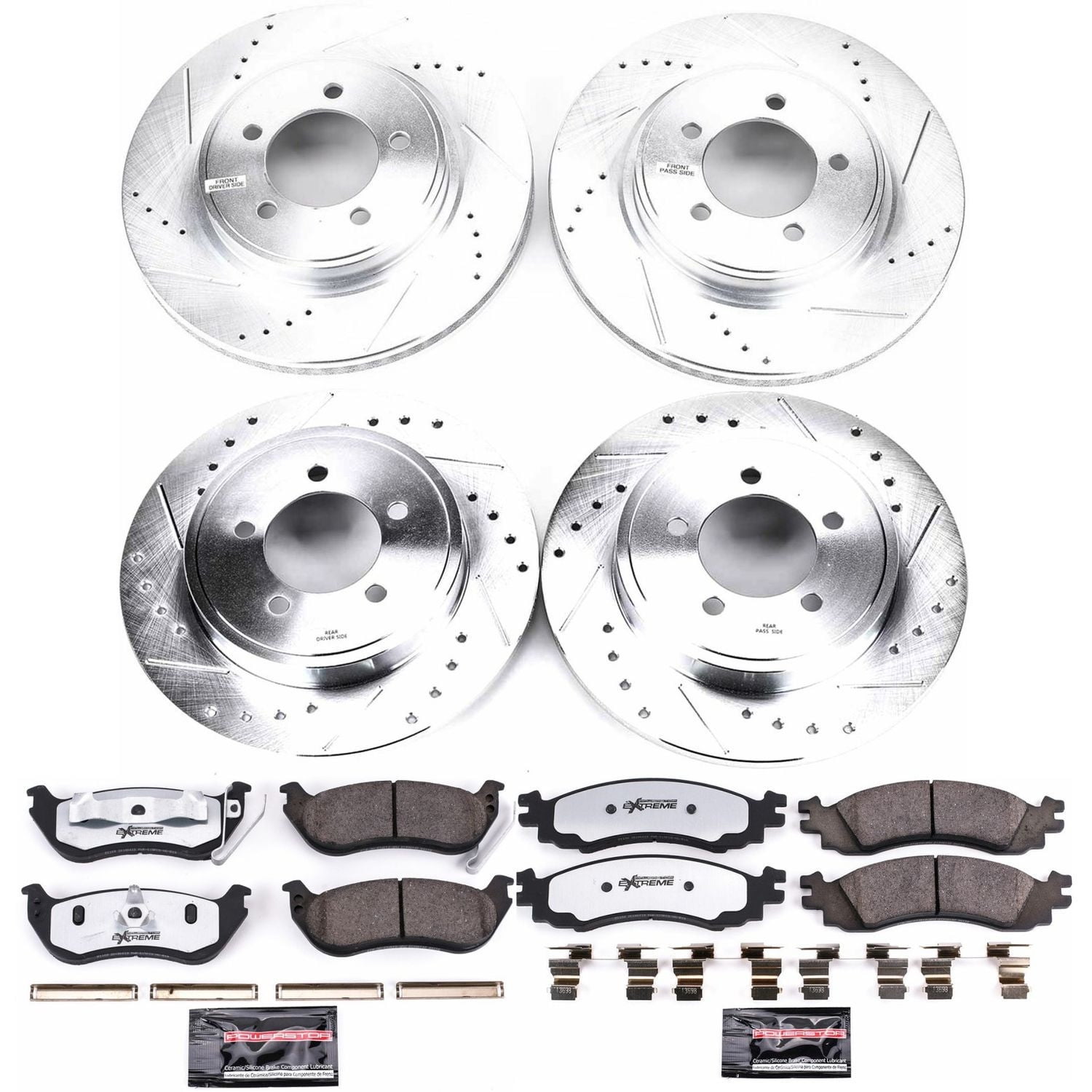 PowerStop Front and Rear Z36 Truck & Tow Carbon-Fiber Ceramic Brake Pad and Drilled and Slotted Rotor Kit Fits: FORD MERCURY Select Models K1443-36