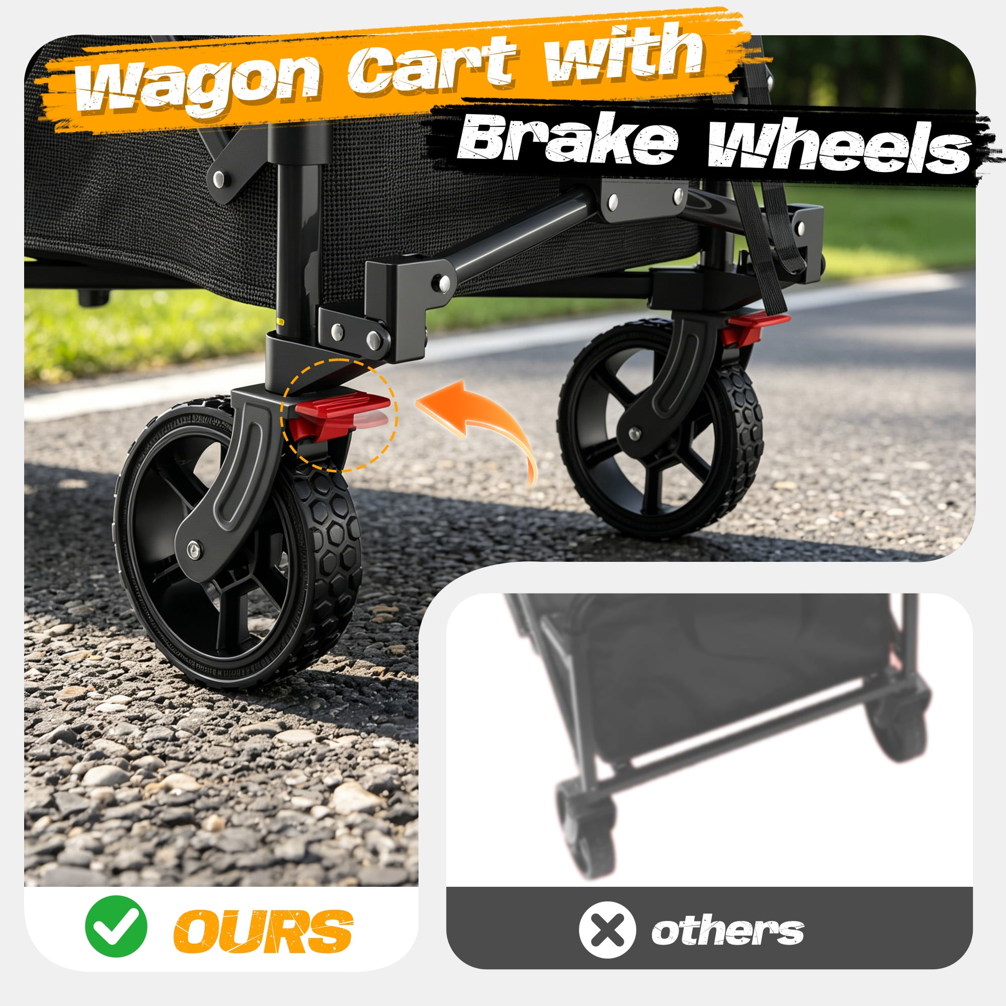 WildFinder Foldable Wagon Cart with Wheels, 450LBS Heavy Duty Collapsible Wagon Cart with Wheels&Adjustable Handle, Portable Utility Cart for Grocery Sports Garden Shopping Camping, Black