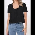 thumbnail image 4 of Blusa de Encaje con Lazo Frontal para Mujer, Transparente, de Corta, Cuello Redondo, Botones, Estilo Bohemio, con Volantes, Estilo Y2K Negro L, 4 of 8