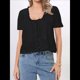 thumbnail image 4 of Blusa de Encaje con Lazo Frontal para Mujer, Transparente, de Corta, Cuello Redondo, Botones, Estilo Bohemio, con Volantes, Estilo Y2K Negro S, 4 of 8