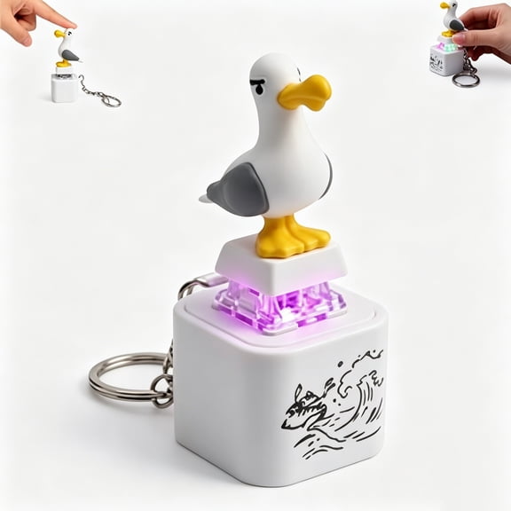 Seagull Mine Sound Button Keychain with LED Light, Press to Make Seagull Sound, Stress Relief, Cute Gift for Adults(1 PCS)