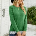 thumbnail image 3 of Women Long Sleeve Pullover Top Round Neck Lace Hem Side Pockets Casual Stylish Women Sweatshirt Green S, 3 of 6