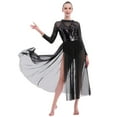 thumbnail image 5 of IBTOM CASTLE Women Lyrical Dance Dress Sequin Long Sleeve Mesh Tulle Flowy Maxi Long Dress Morden Contemporary Dancewear M Black, 5 of 8