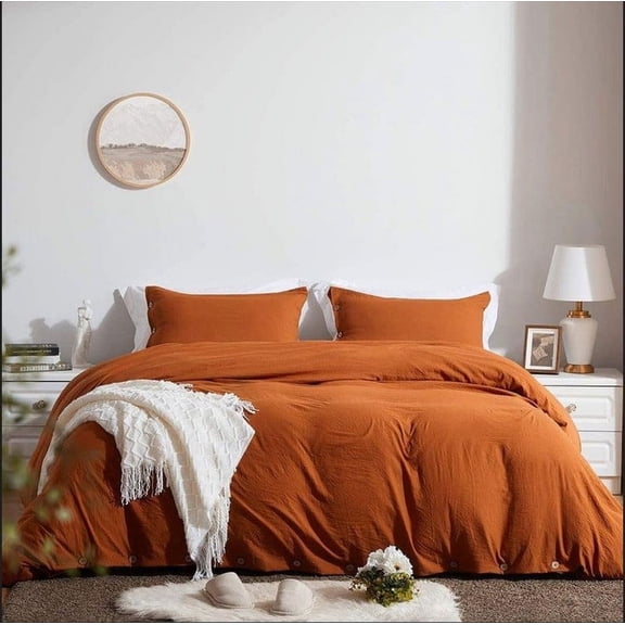 Pavish Export 3Pcs Burnt orange CottonBedding Set 1 Duvet cover and 2 Pillowcases In Burnt Orange Color Comforter Cover Set Softened Cotton Bedding Twin