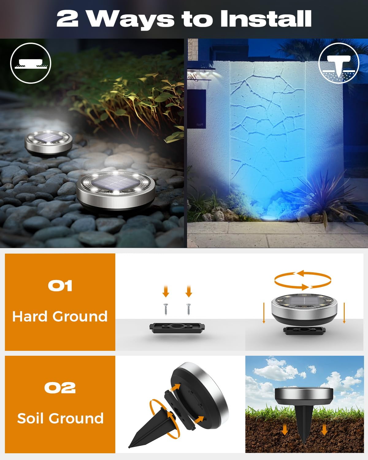 HOVMAP Solar In Ground Lights 8 LEDs 600mAh 6-8h Charge 8-10h Runtime IP65 Stainless Steel Plastic 16 Pack for Garden Lawn Driveway, 16Pc Purple light
