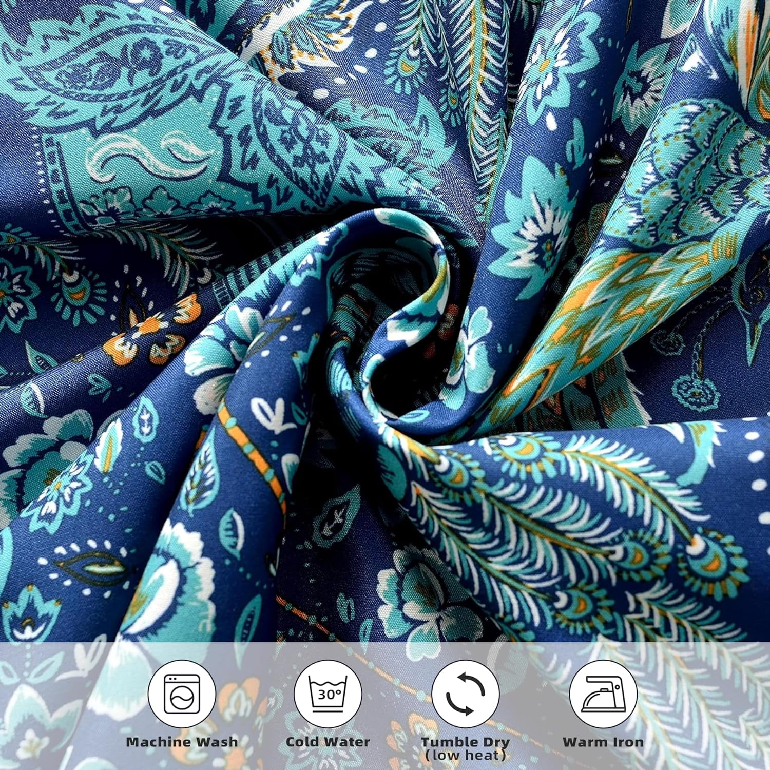 DriftAway Christopher Peacock Floral Pattern Thermal Insulated Blackout Window Curtain Valance Rod Pocket 2 Layers 18"L x 52"W Plus 2" Header Teal
